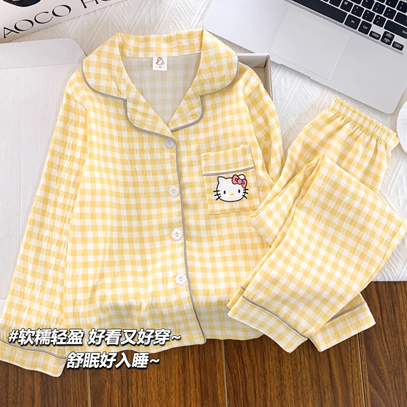 云朵棉女童睡衣春秋季长袖长裤卡通kitty猫女孩初中生儿童家居服