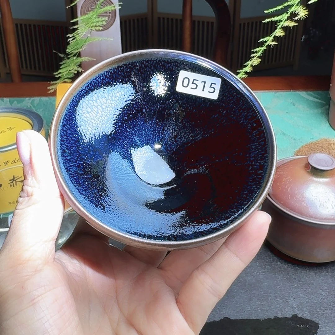 茶盏0515 0165建盏建盏「蓝油滴」原矿铁胎-柴烧手工主人杯