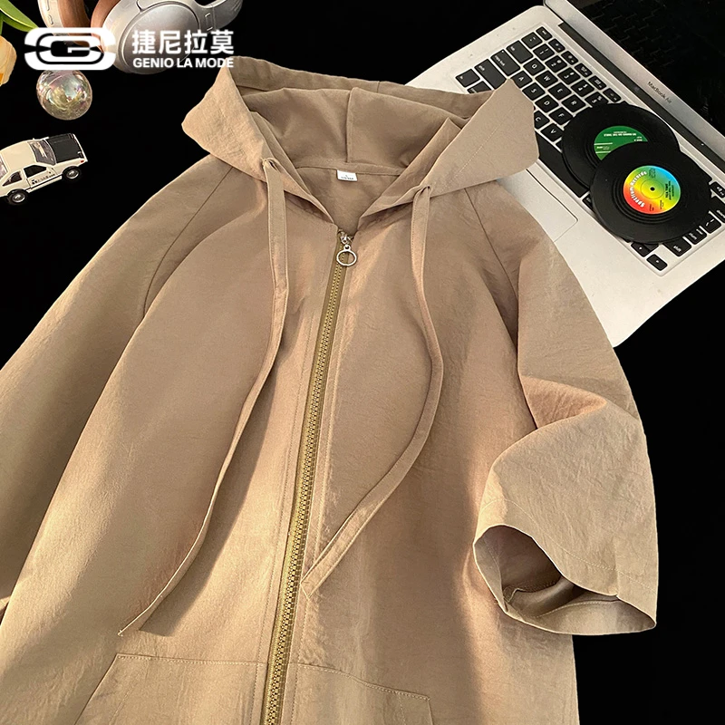 GENIO LAMODE连帽短袖情侣款夏季薄款休闲半袖防晒男生速干外套
