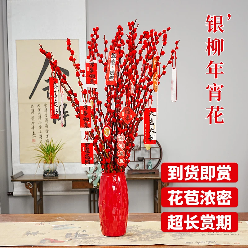 银柳真花鲜枝干花摆件室内客厅鲜花绿植新年年宵花卉植物过年干枝