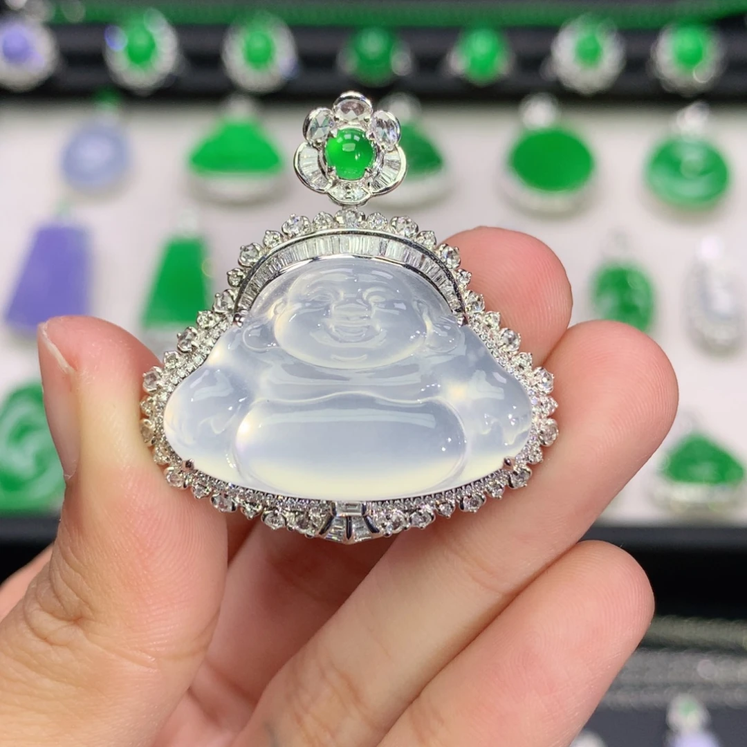 翡翠18K金镶嵌吊坠(不含链)