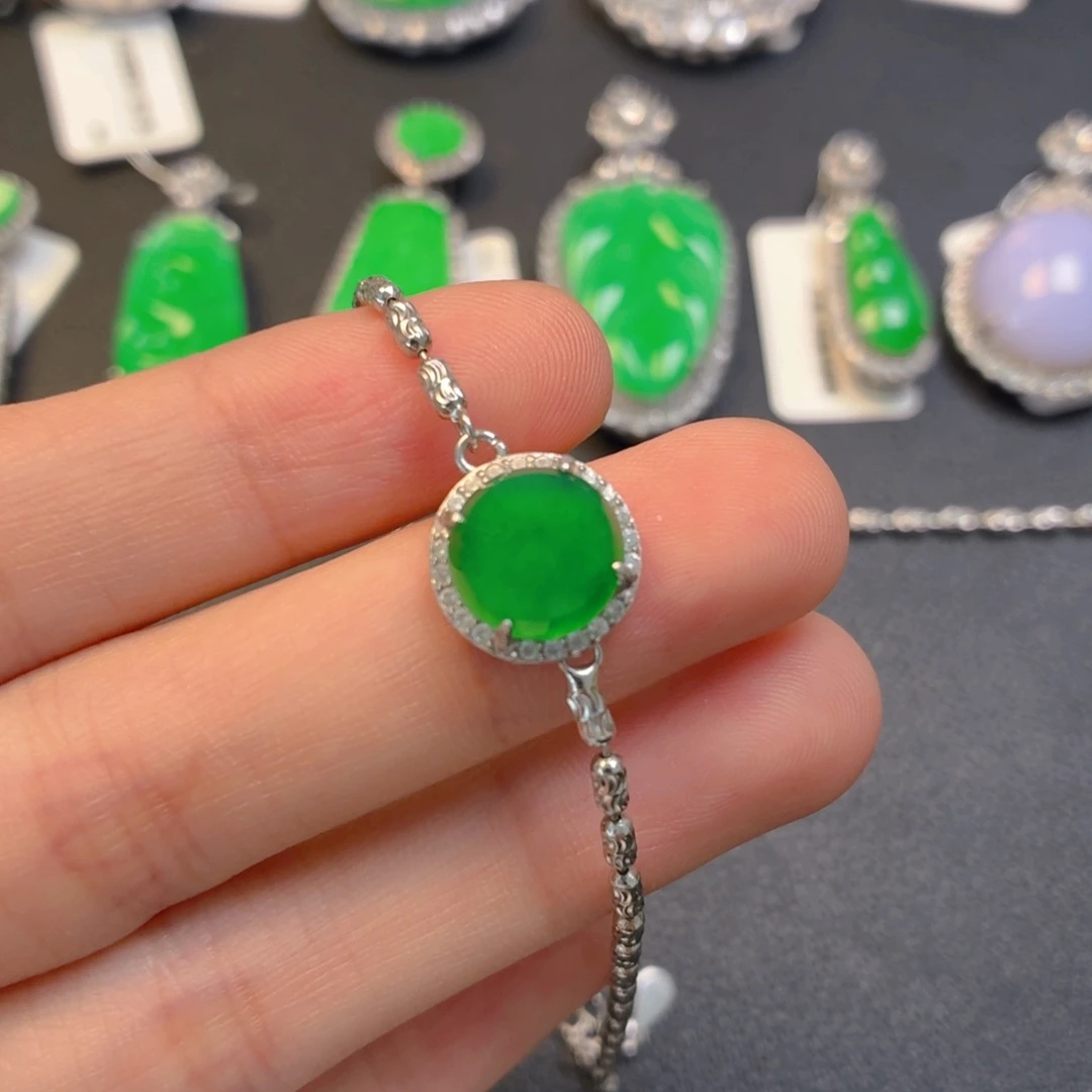 翡翠银S925镶嵌颈饰手链