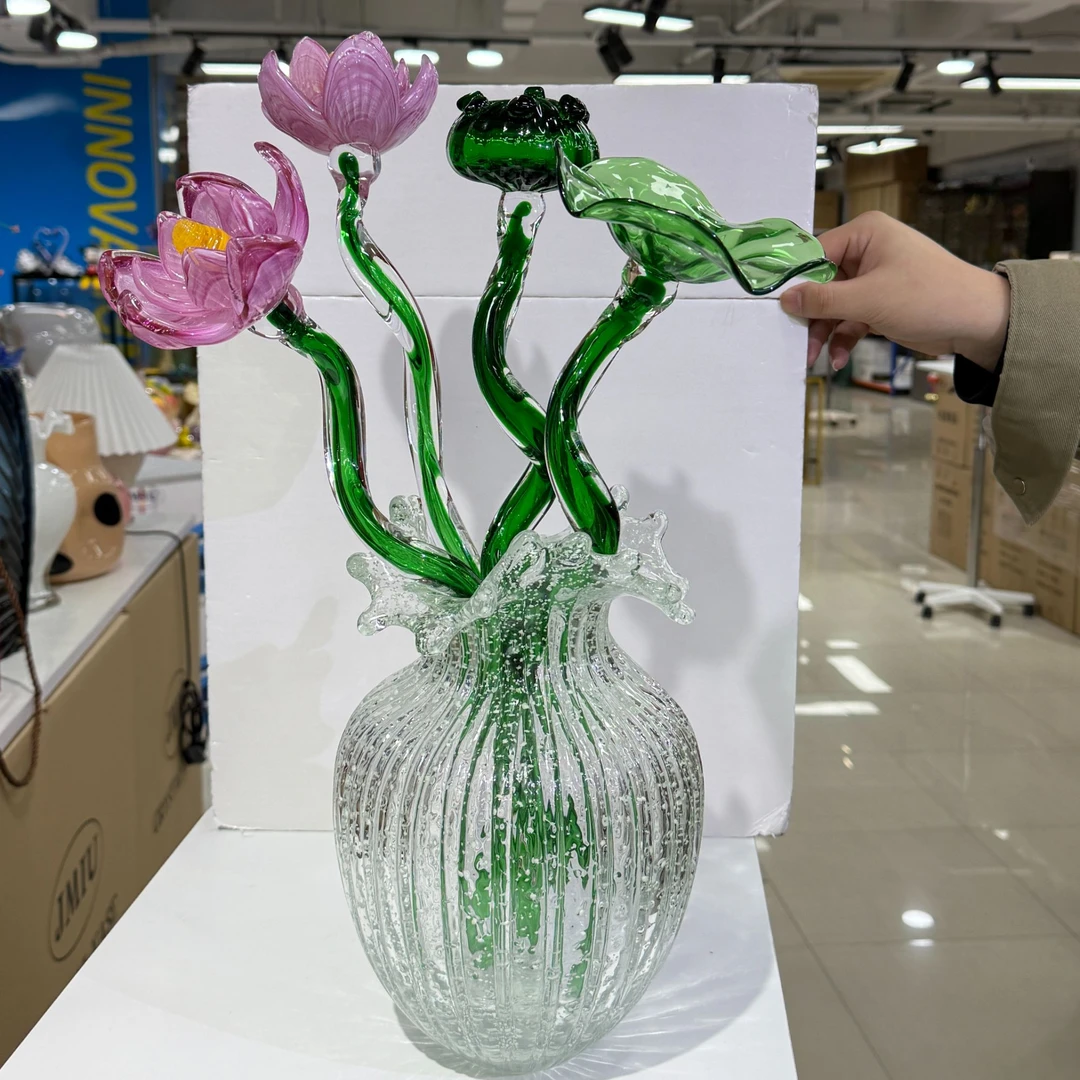 Z4支夜光琉璃荷花（不带花瓶）家居摆件2支荷花1支荷叶1只莲蓬