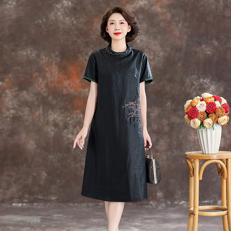 齐黛新中式香云纱高端连衣裙正品旗舰店2025新款修身显瘦真丝裙子