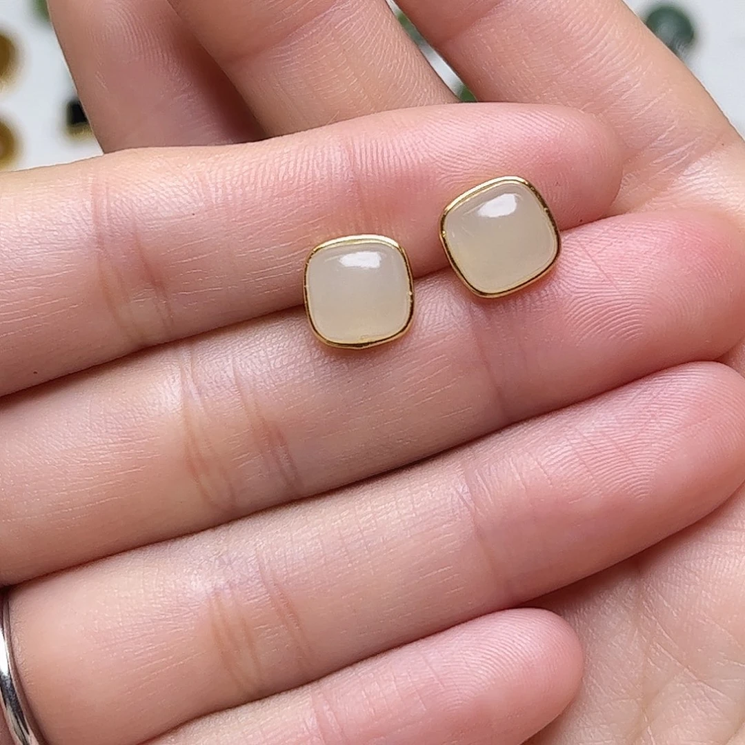 和田玉银S925镶嵌耳饰