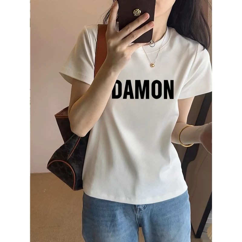 2025新款女装正肩短袖t恤韩版时尚百搭减龄洋气白色圆领上衣夏季