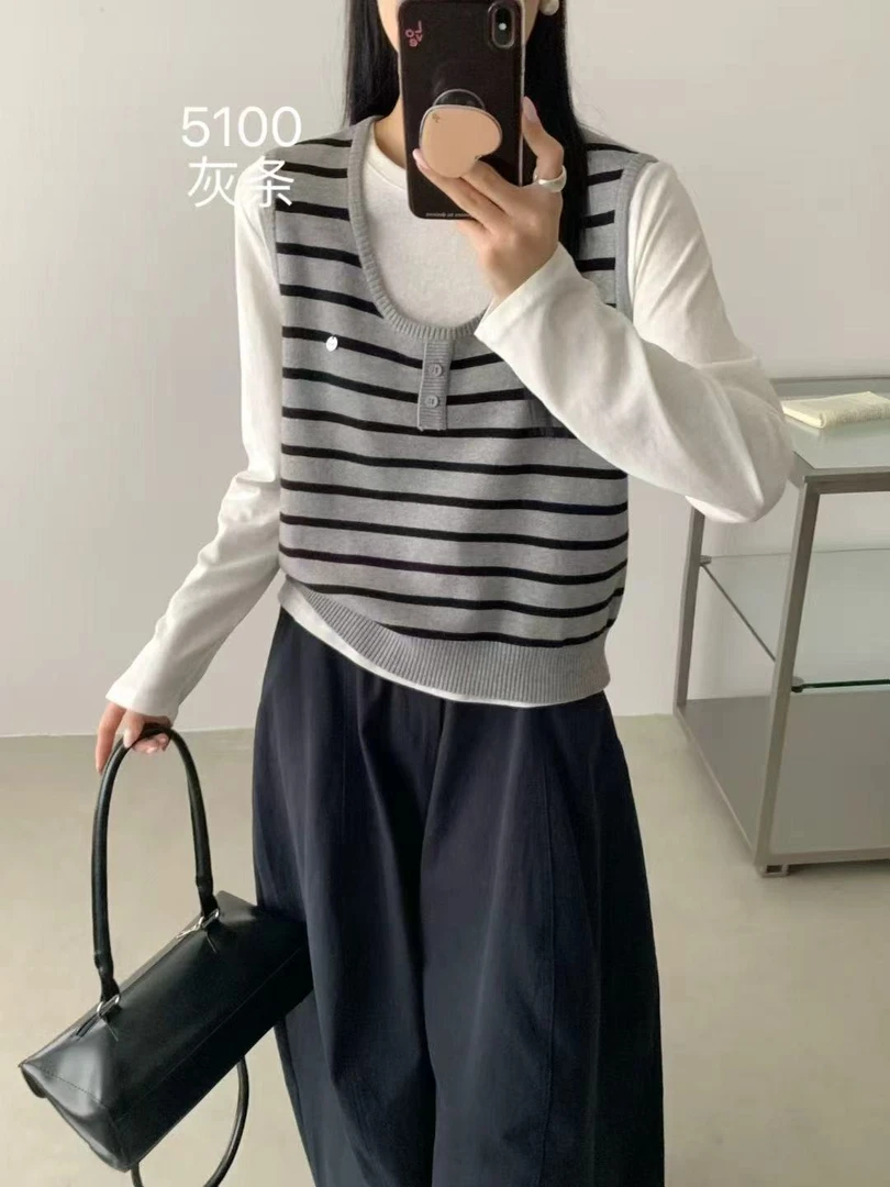 【HXQ 5100】拼接不褪色针织厚款常规毛针织衫打底韩版时尚拼色