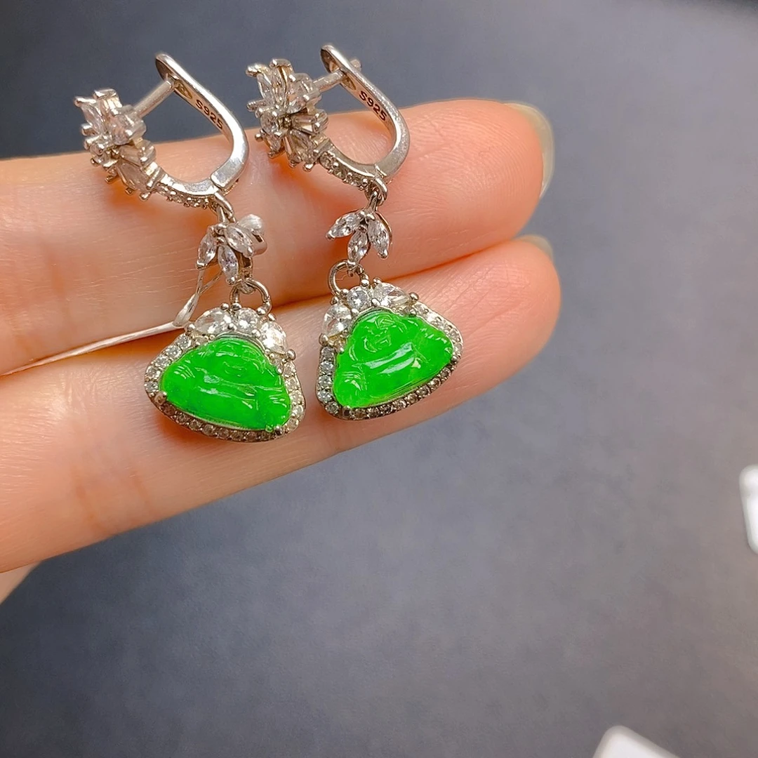 翡翠银S925镶嵌耳饰