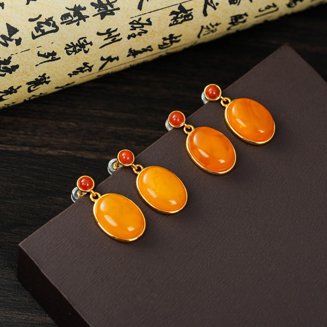 【云上叙】S925银蜜蜡耳坠-多样性发其一-14*10mm-V70944-M（甄选）