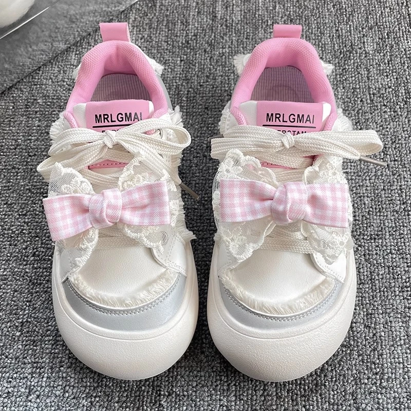 女童鞋面包鞋儿童运动鞋2025春秋季中大童女孩休闲蝴蝶结学生板鞋