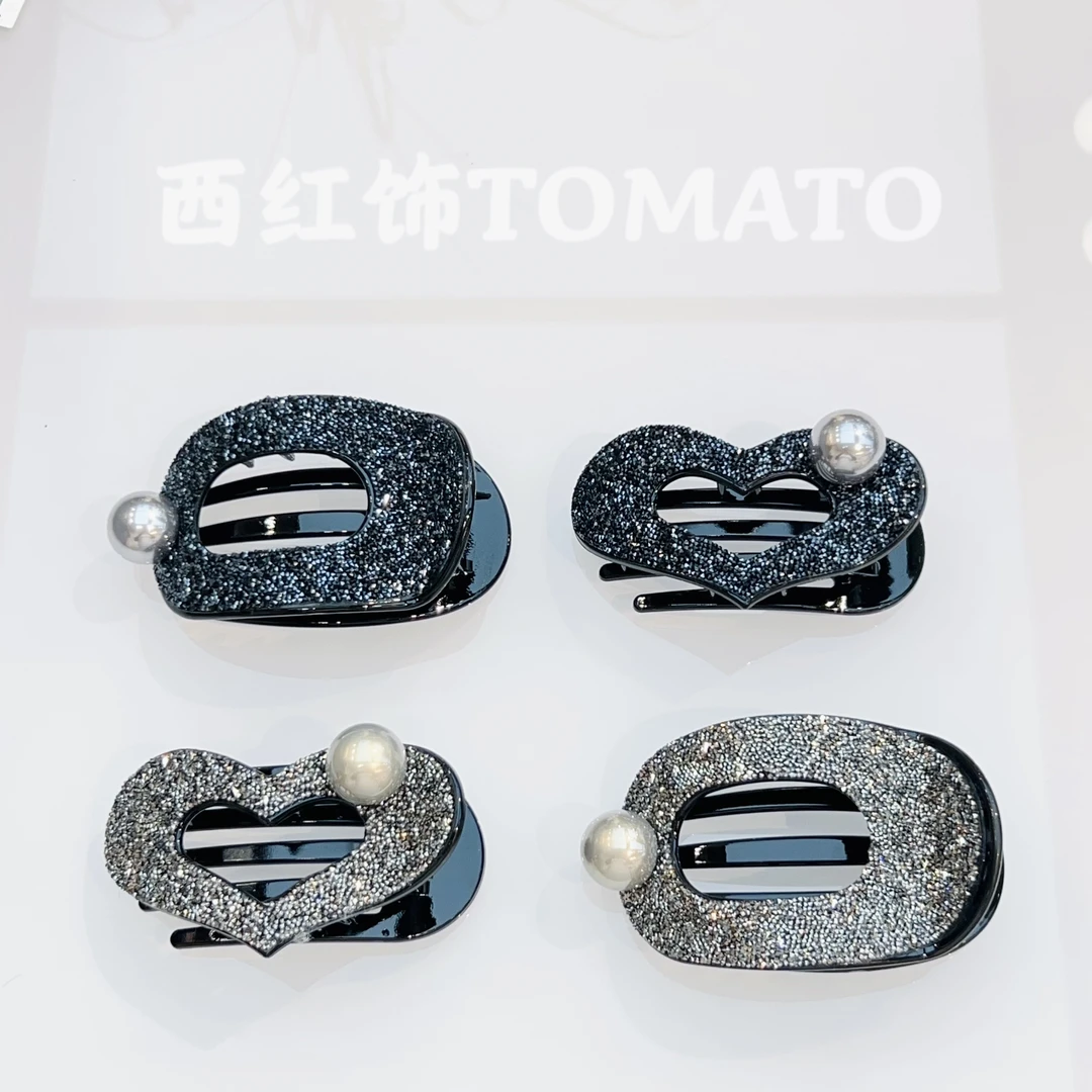 西红饰TOMATO韩国东大门百搭砂糖满钻珠珠心形南瓜抓夹