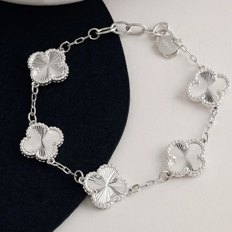 足银手链 幸运四叶草手链重工S扣轻奢质感百搭气质