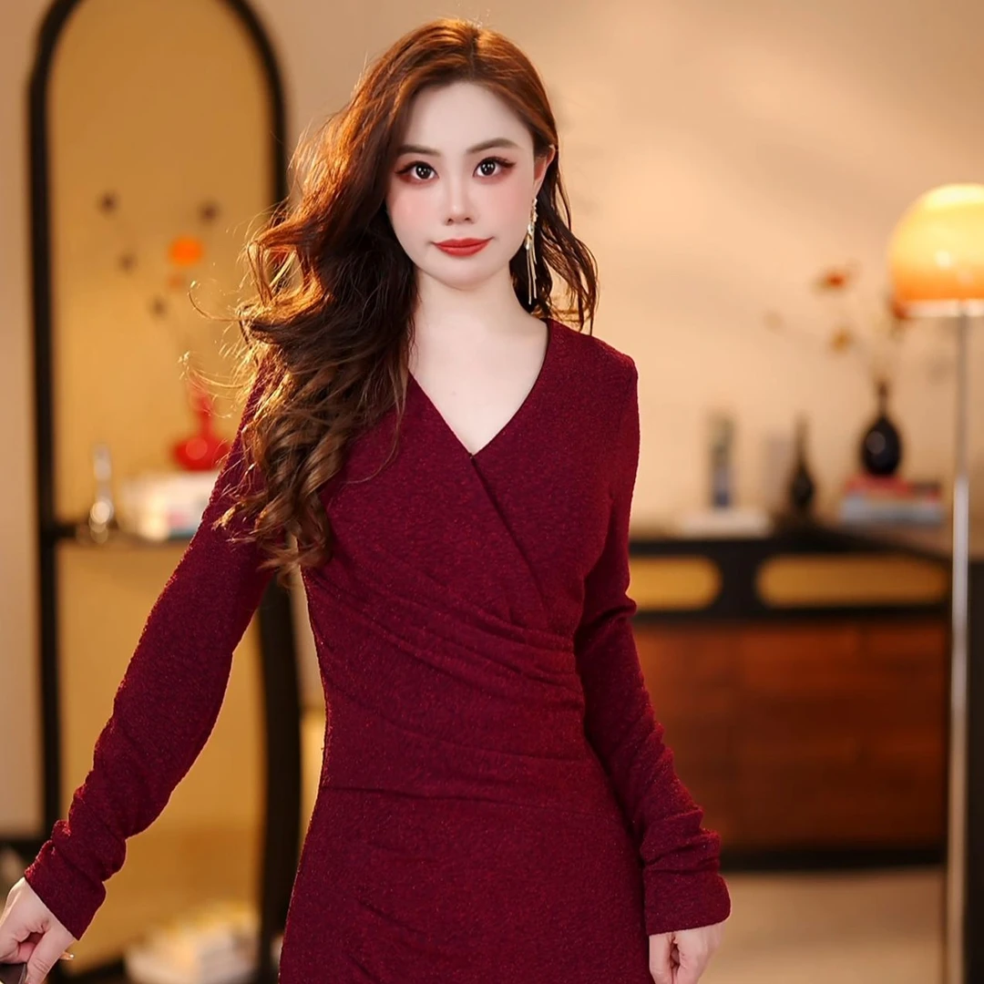 【徐御姐】邂逅冬季新款法式鱼尾连衣裙-YL30042