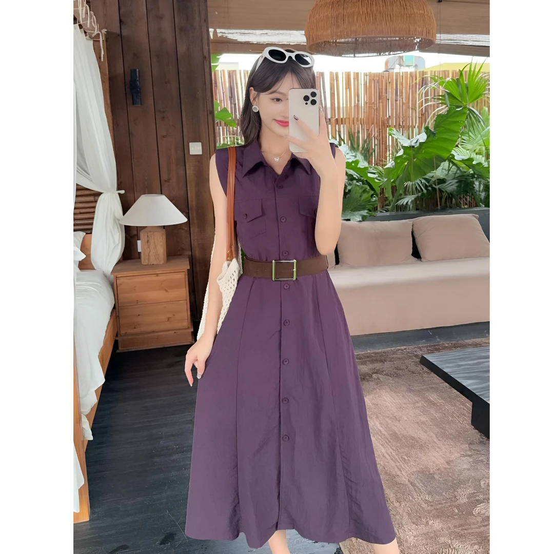 ASY/2025夏季显瘦减龄高腰气质连衣裙休闲时尚收腰法式修身中长款