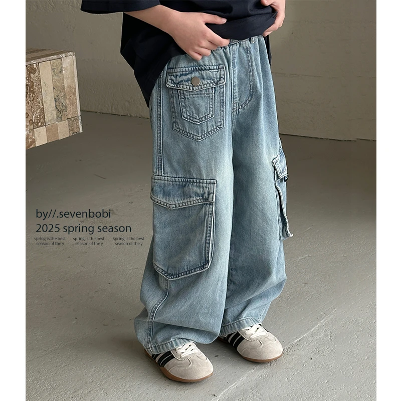 【现货】男童牛仔裤春秋款2025新款中大童春装直筒长裤儿童裤子潮