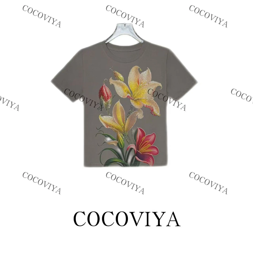 DD 2025 COCOVIYA设计感春夏百合花图案百搭时尚休闲上衣26C-125