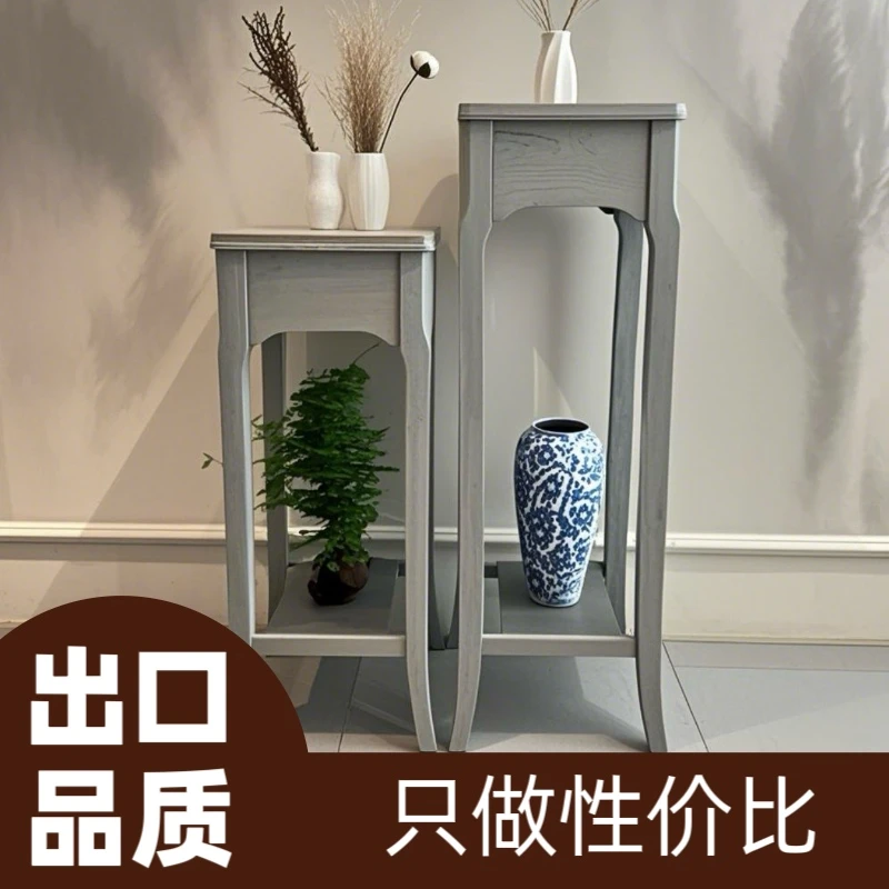 【全实木】花架实木双层花几美式盆景架客厅落地置物架