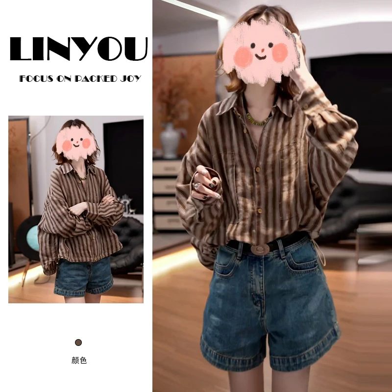 文艺复古休闲衬衫女早秋装2025新款新款宽松显瘦洋气减龄长袖上衣