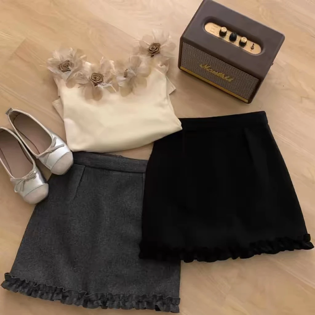 薇莎6076【花苞裙】防走光粗呢料A字包臀短裙