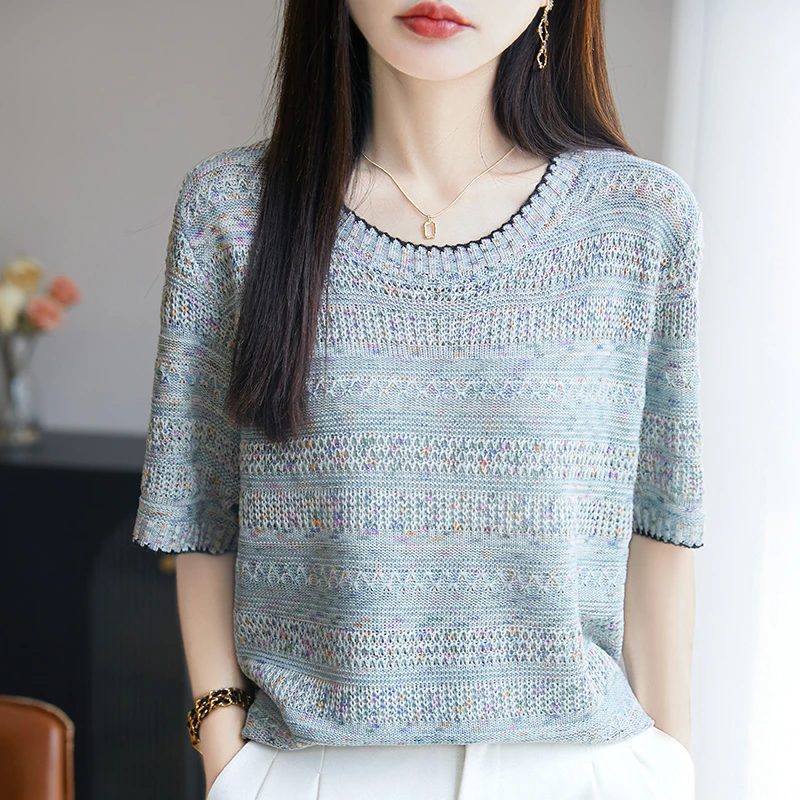 朦胧诗意 雾面之美~三合一彩纱提花短袖T恤衫