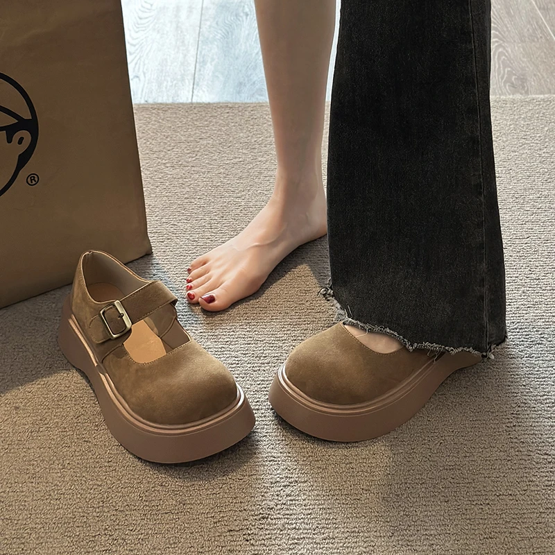 复古大头玛丽珍单鞋女春秋2025春秋新款厚底百搭浅口配裙子勃肯鞋