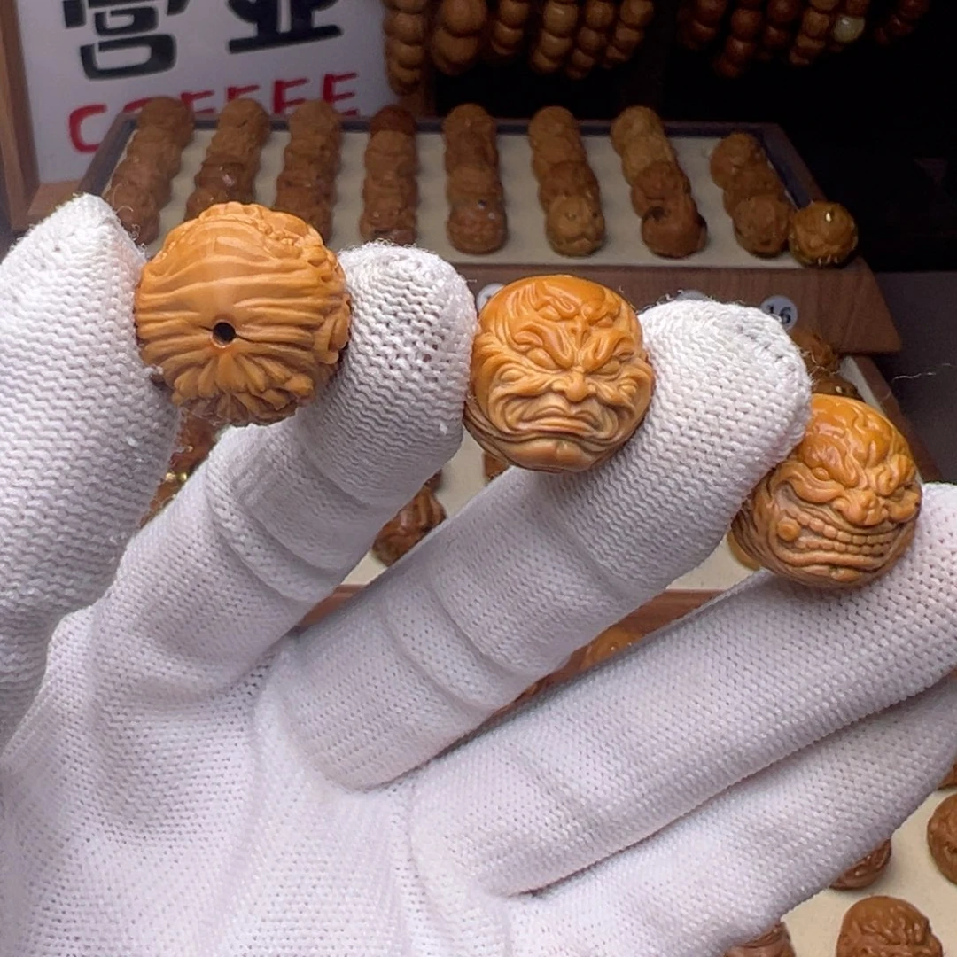生***彩猴头核桃把件三颗恶僧全品有正常封口线