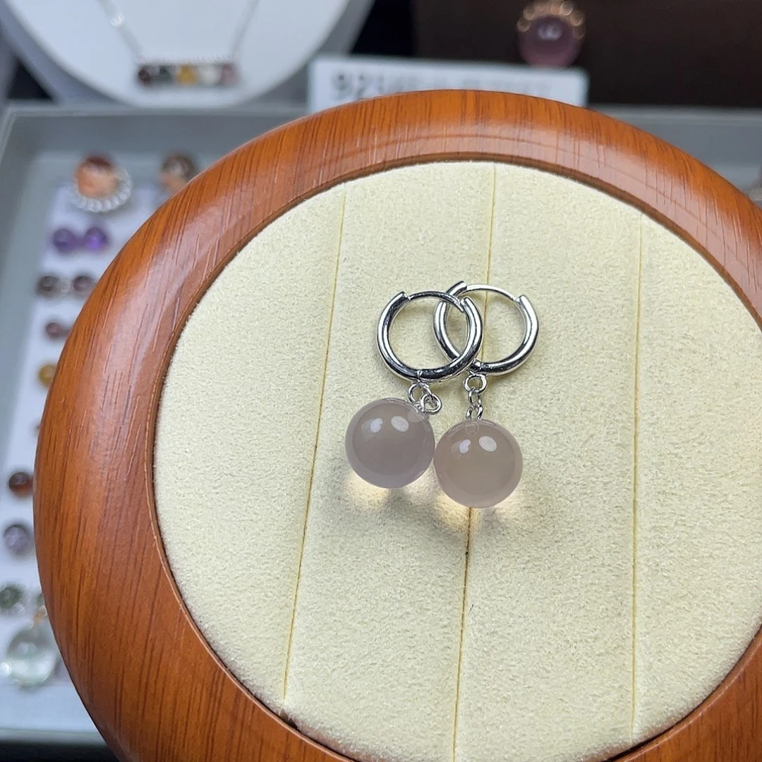 薰***。水晶耳饰银S925镶嵌粉晶