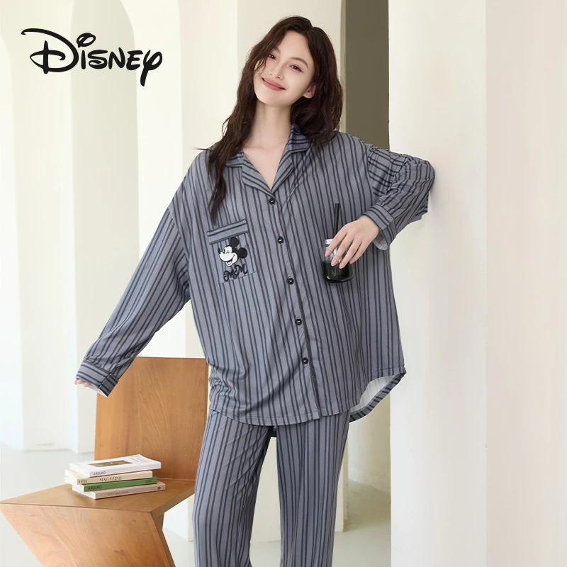 Disney/迪士尼秋季长袖条纹透气睡衣家居服套装舒适可外穿