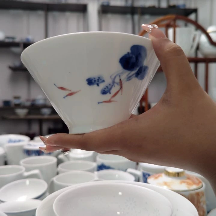 瓷手绘白菜斗笠饭碗一个