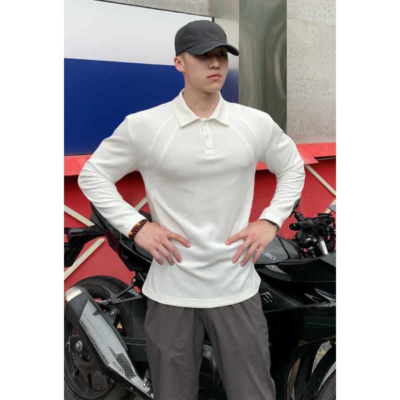 拼接长袖t恤男秋季免烫宽松Polo衫上衣服透气运动韩系lulu风卫衣