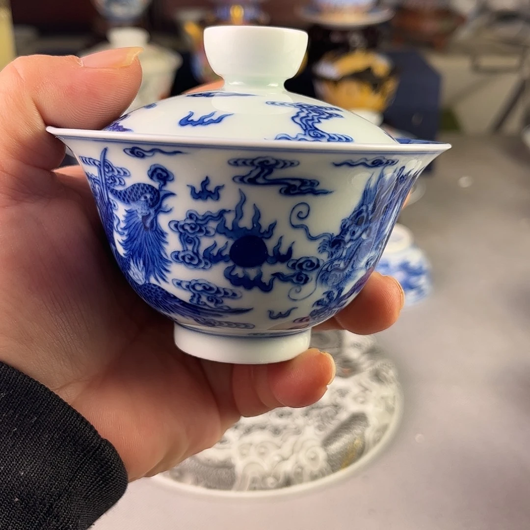 橘***凉陶顾老师青花二才盖碗