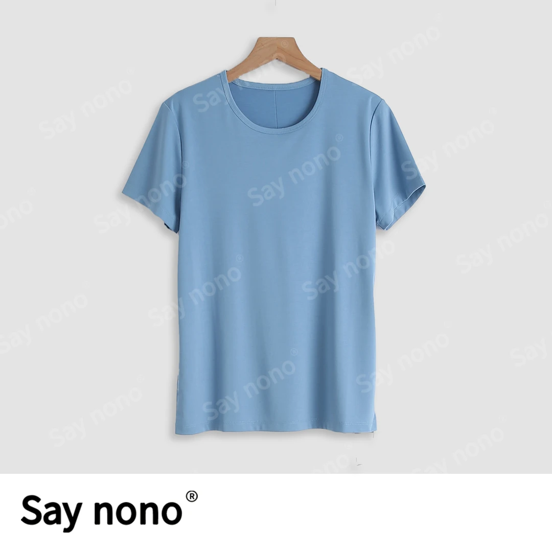 懒猫nono│Saynono 日常＿凉感桑蚕丝圆领十字架T恤/RN2410