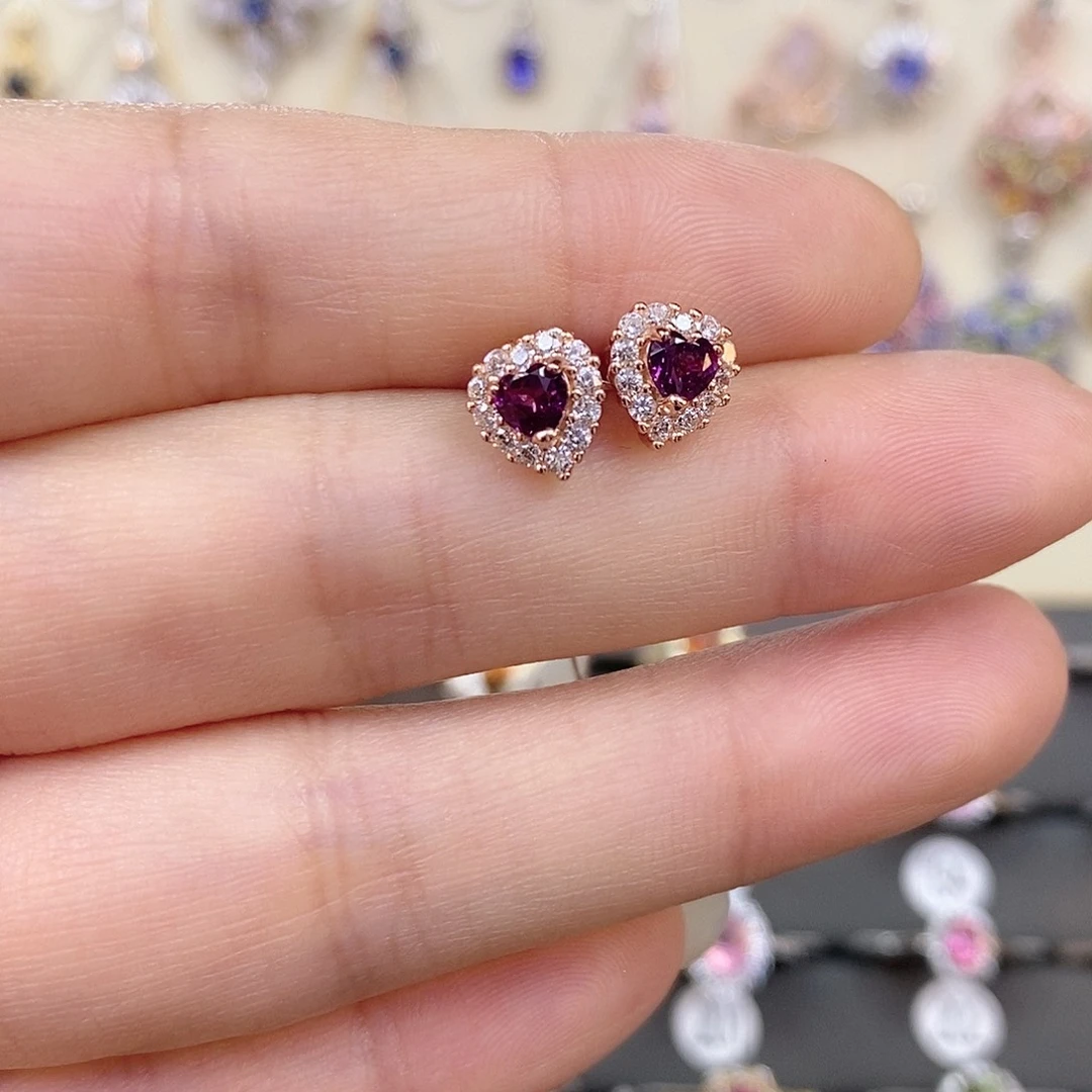 石榴石（紫牙乌）耳饰银S925镶嵌