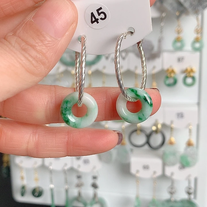 翡翠耳饰银S925镶嵌翡翠