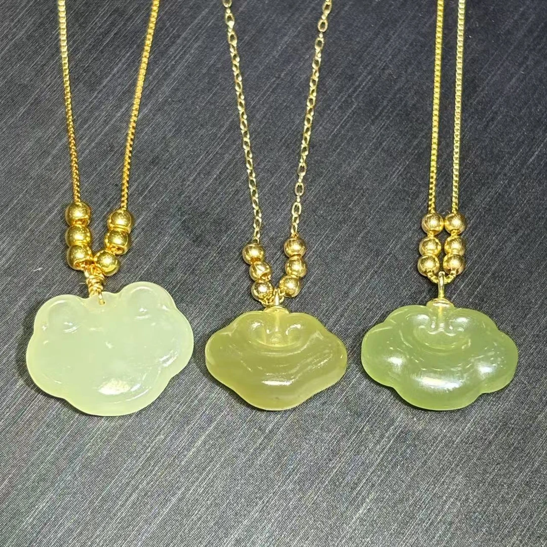 Q2-18K黄金金珠和田玉如意锁-带链子-多样性发其一-K