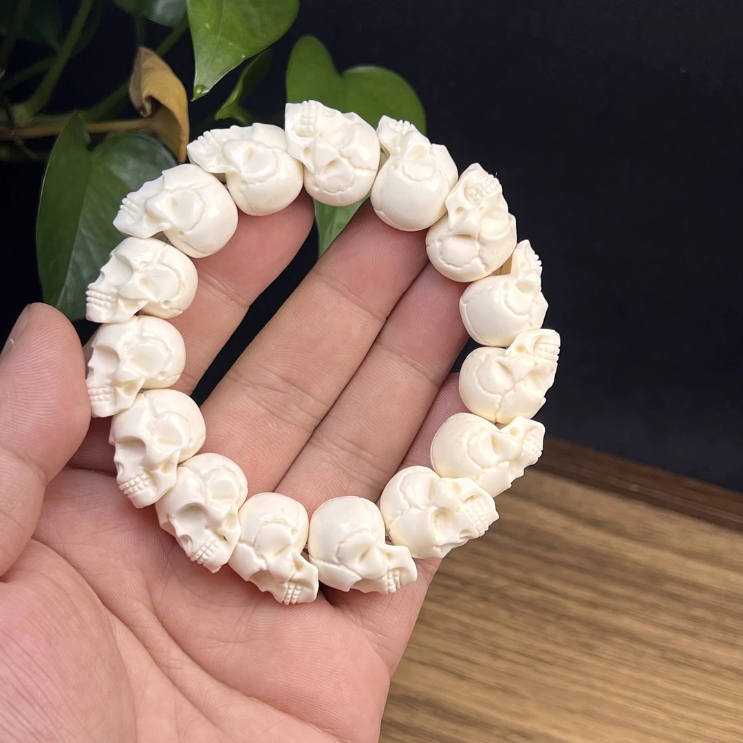 精美人工养殖  鹿角雕刻骷髅手串高 精挑细选