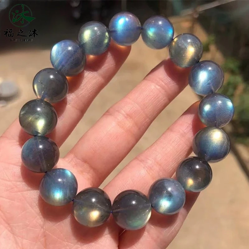 天然收藏级灰月光手链时尚星空颗颗带强光拉长石多样性发一74378