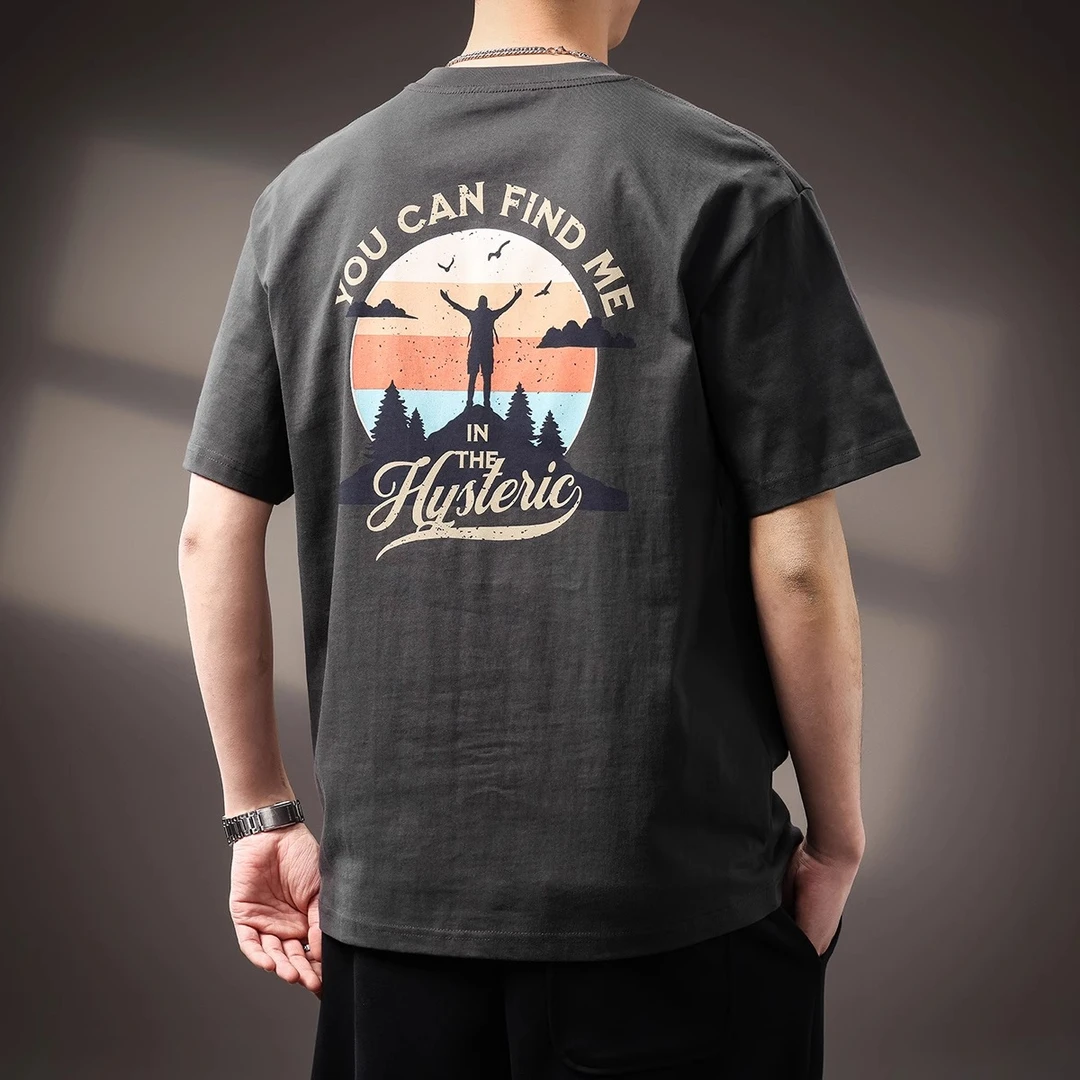 U&PURA高端美式复古户外印花T恤男士夏季新款潮流百搭宽松短袖t恤