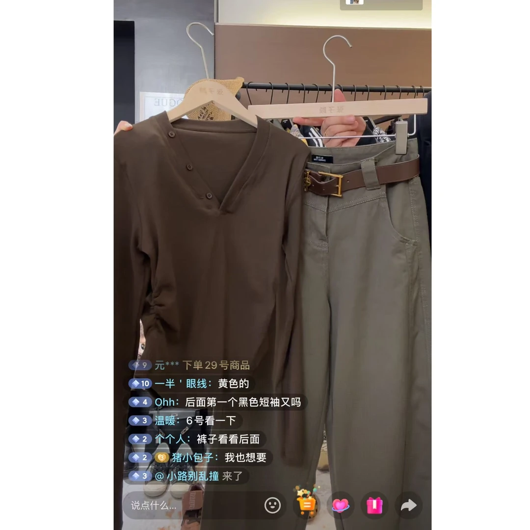 【叙境】掐腰正肩修身显瘦打底V领排扣上衣