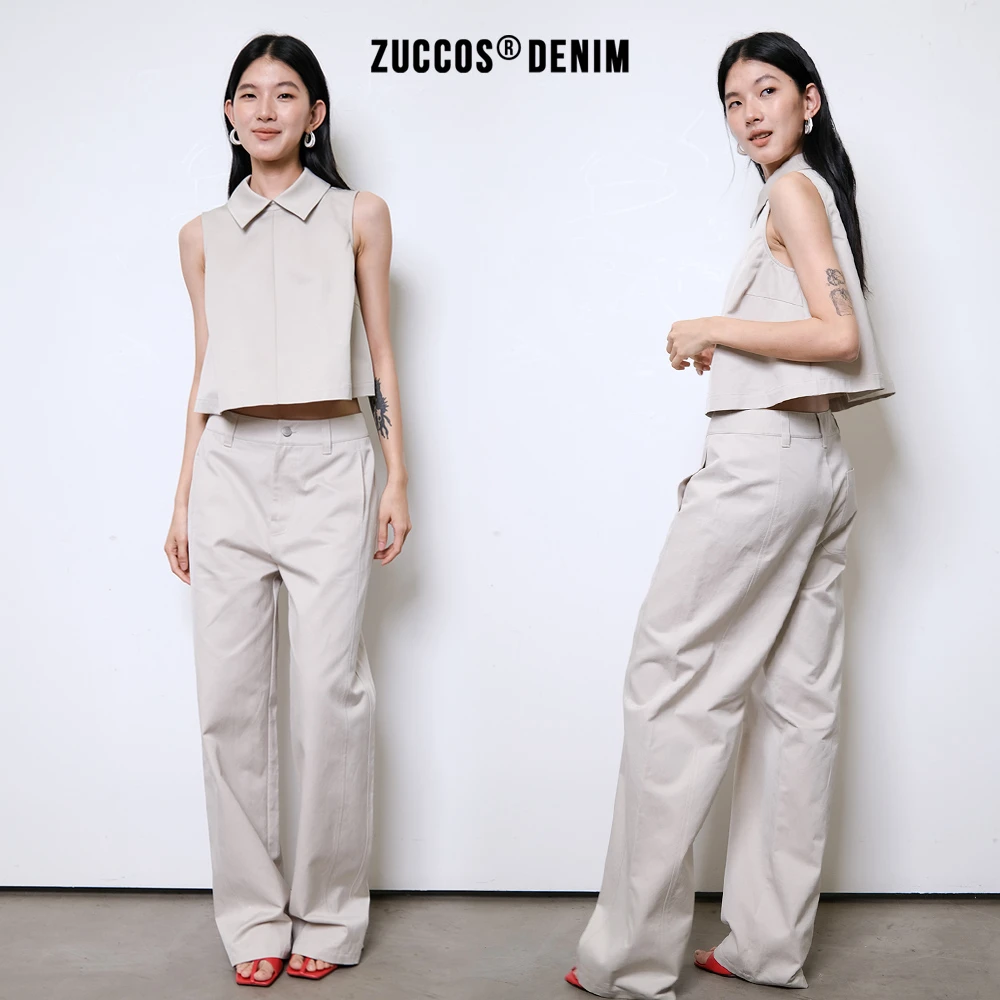 ZUCCOS 时尚休闲灰色娃娃领马甲直筒裤子套装夏季爆款两件套高级