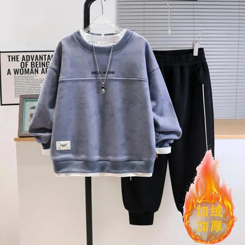 【加绒/不加绒】男童秋季新款套装卫衣宽松卫裤中大男童百搭两件套