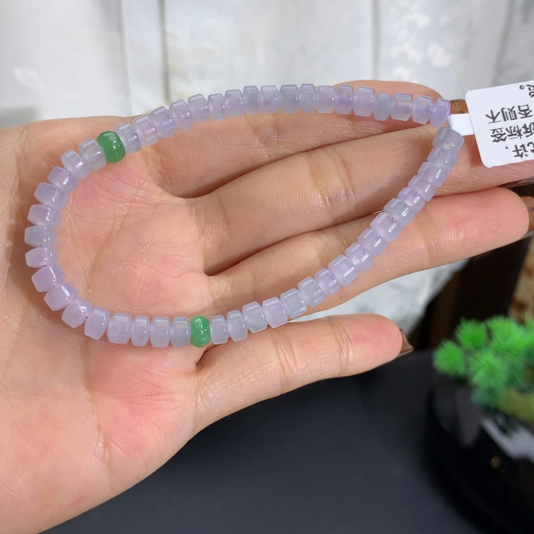 未镶嵌手链翡翠卡5冰胶淡紫桶珠手串