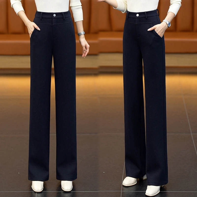 软糯羊毛呢阔腿裤女2025新款冬季加厚垂感慵懒松弛感百搭直筒裤子