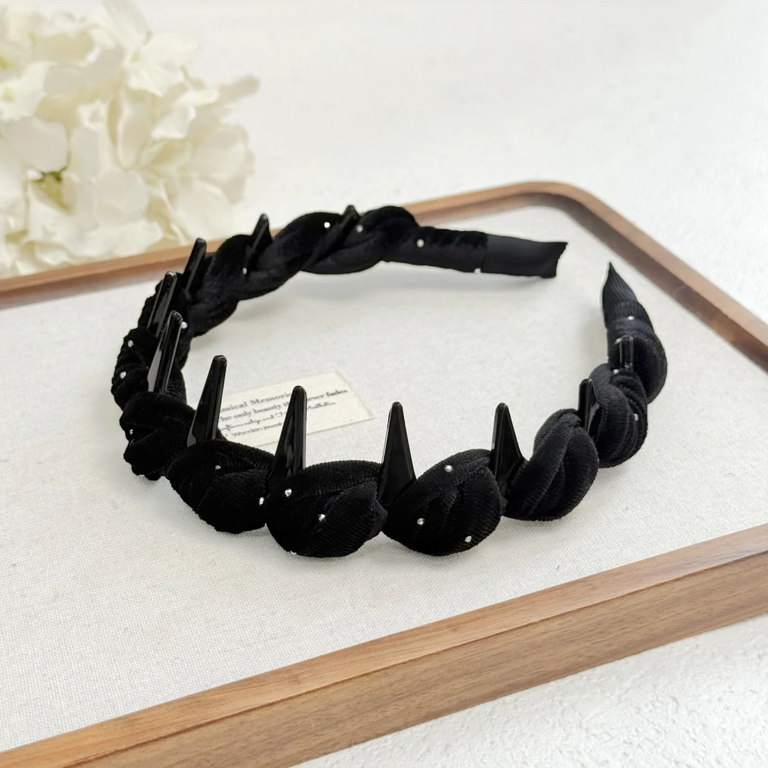 BAOSHATI/宝莎缇F-224黑色布艺丝绒缠绕波点倒梳高颅顶发箍