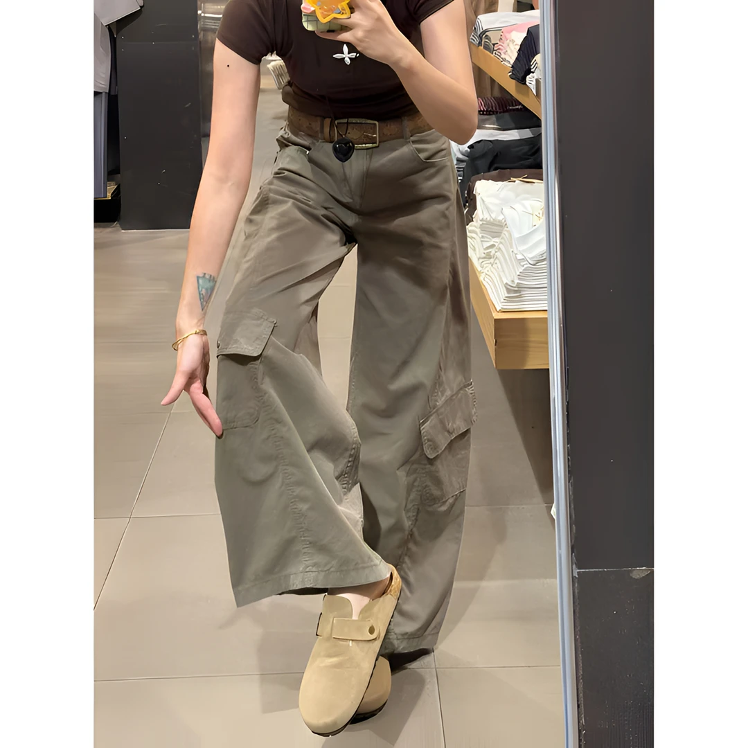 小个子日常通勤美式复古弯刀牛仔裤工装ins百搭宽松直筒休闲长裤