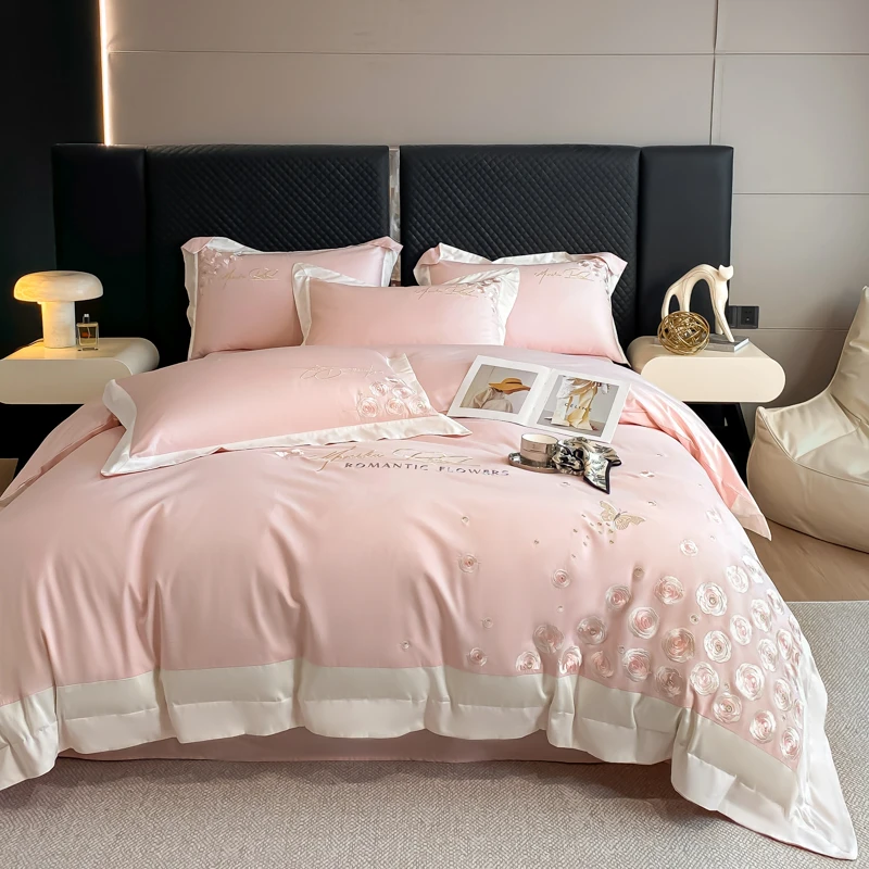 罗曼庄园-A类超细旦180s匹马棉四件套加厚100%纯棉全棉刺绣