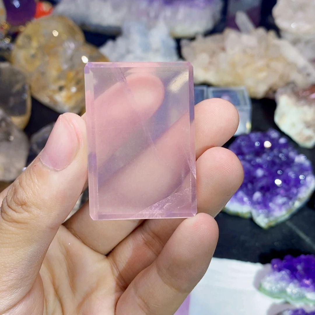 天然莫桑比克冰粉水晶无事牌未镶嵌水晶