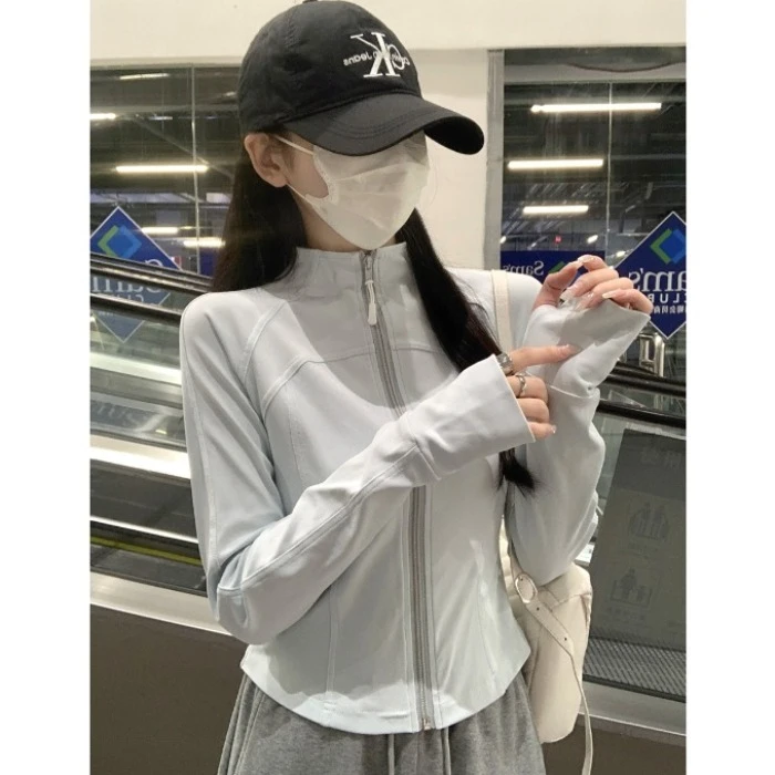 韩版百搭高级感气质立领拉链长袖T恤女秋季显瘦鱼骨纯色百搭上衣