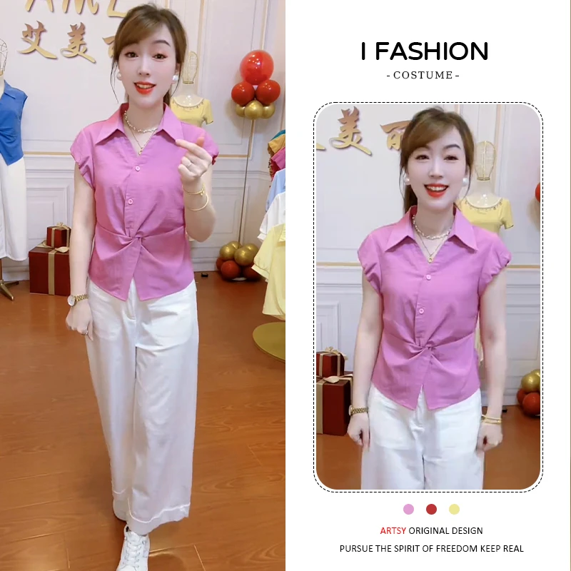 扭结收腰显瘦短袖衬衫女2026年夏季小个子休闲时尚减龄百搭上衣潮