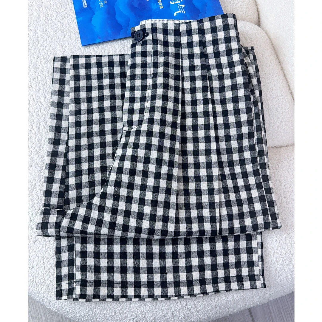 2025秋薄款复古格子裤女直筒休闲百搭宽松显瘦阔腿裤